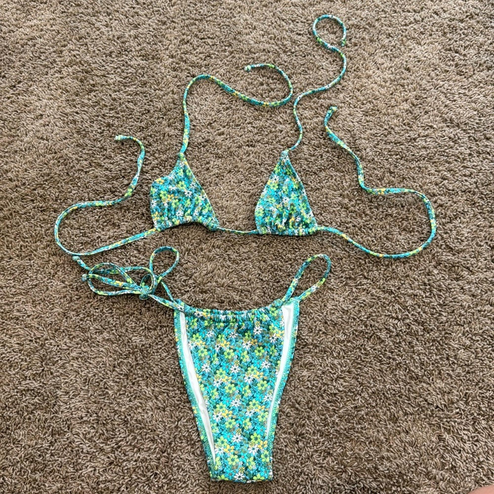 turquoise floral bikini- neena swim